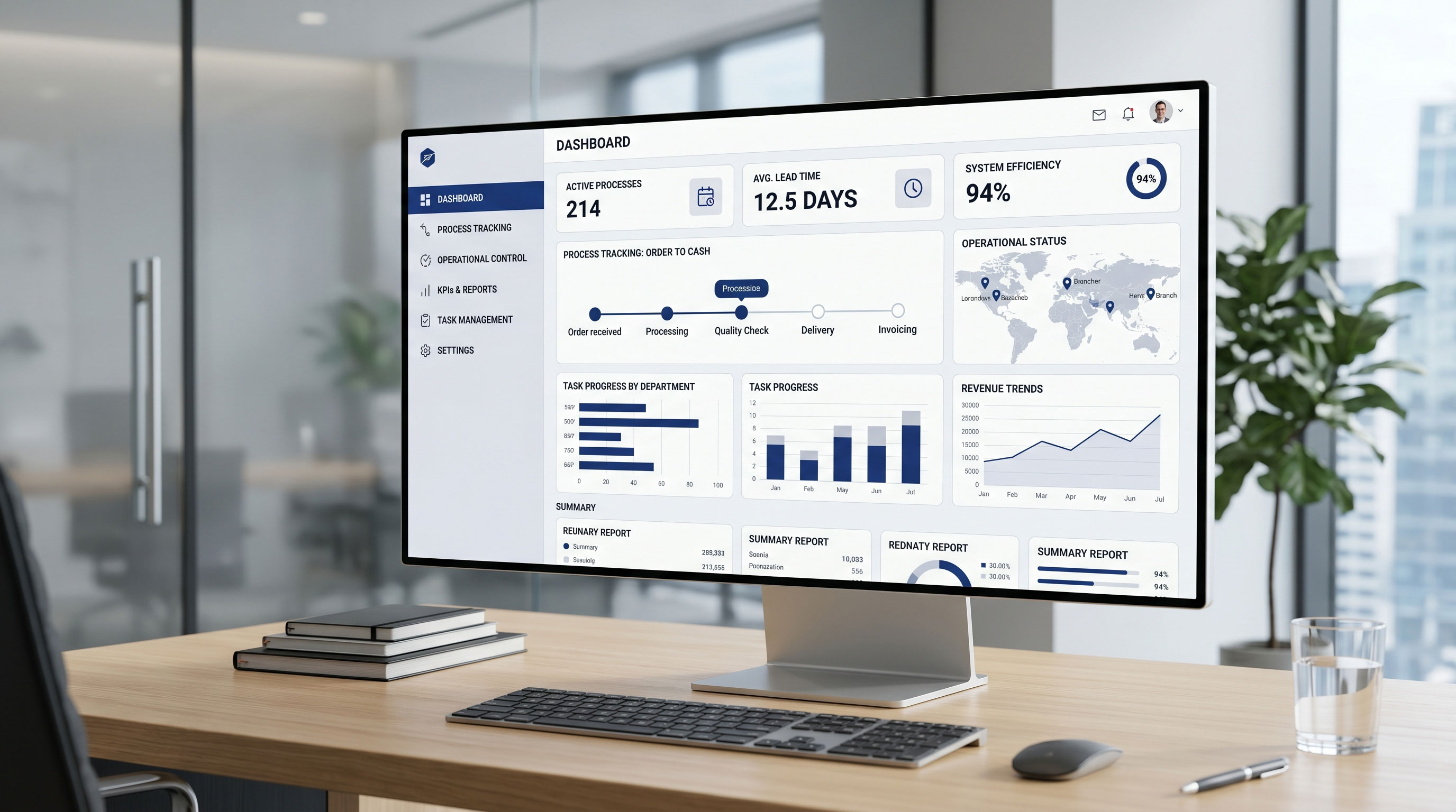 Sistema empresarial centralizado con información y seguimiento operativo